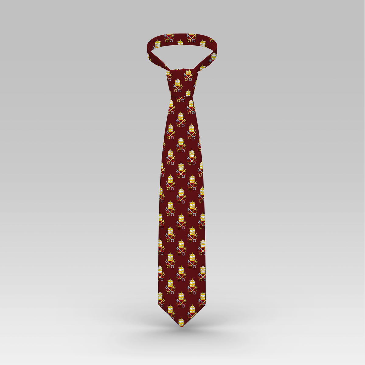 Papal Tiara and Keys Necktie Maroon