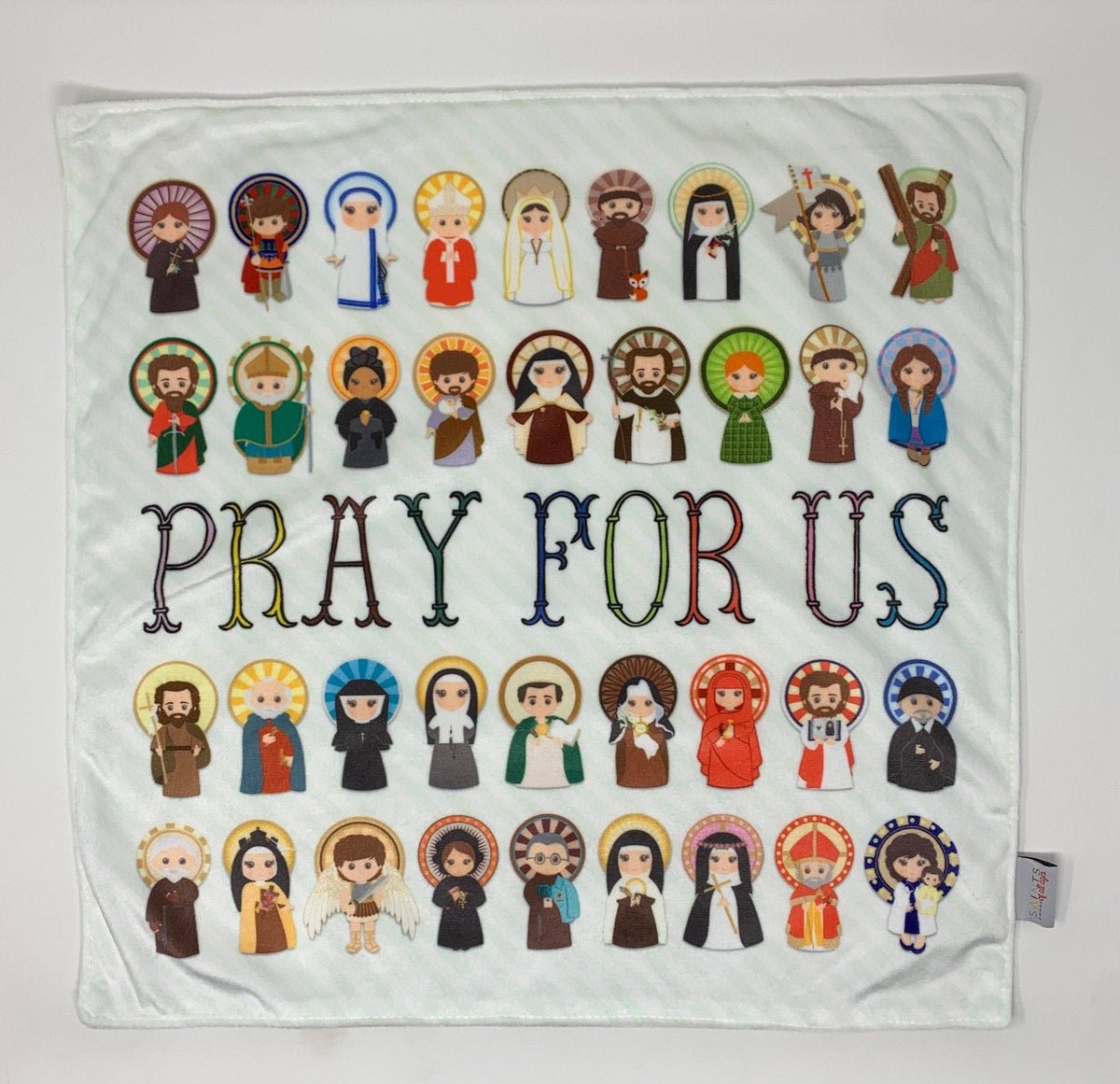 18" Pray for Us Ultra Soft Lovey Blanket. Baby Prayer Mini Blanket. Saint Lovie Blanket. Baptism Gift. Catholic Baby Gift. Pray for Us gift.