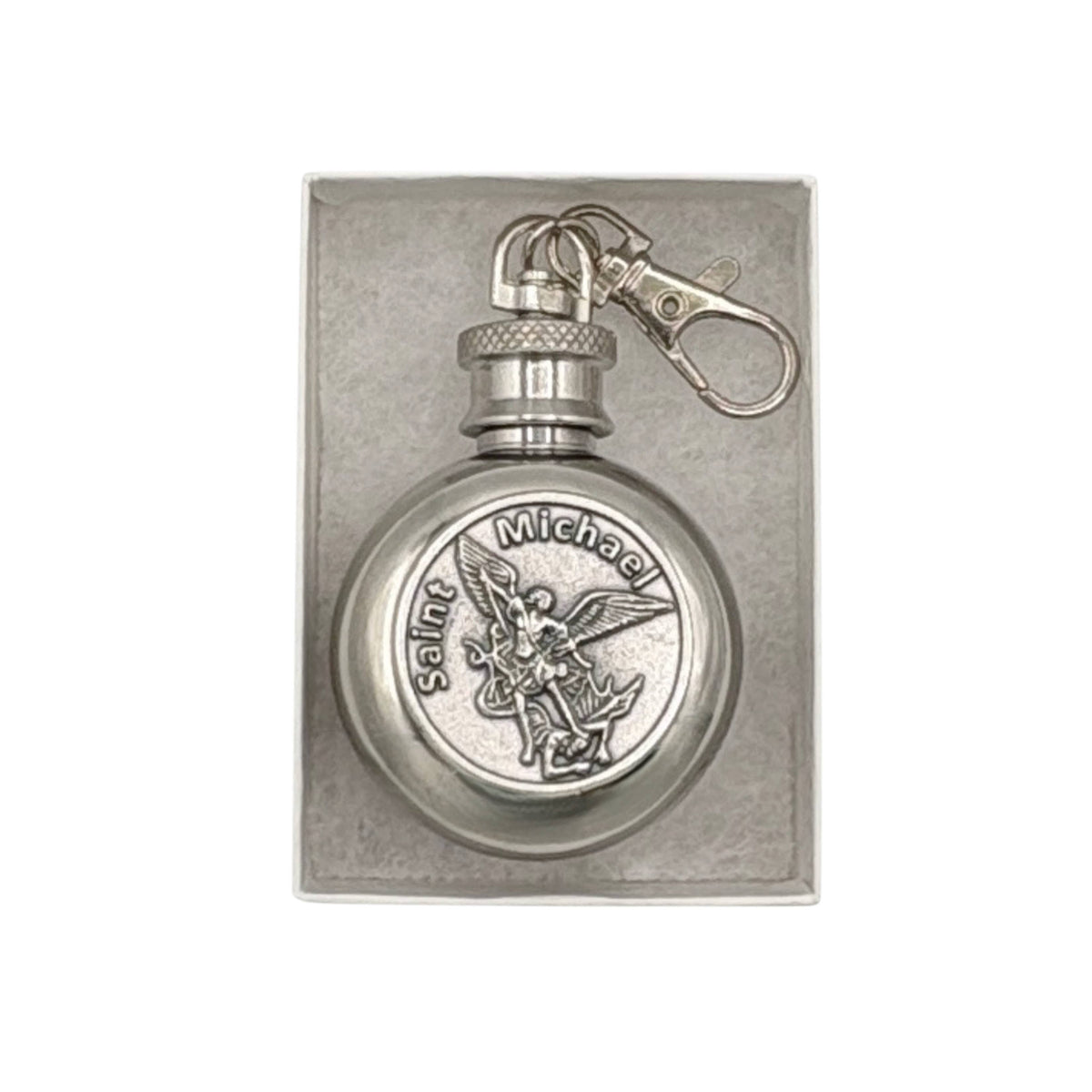 Holy Water Flask - Saint Michael Token SS w/ Keychain   1 oz