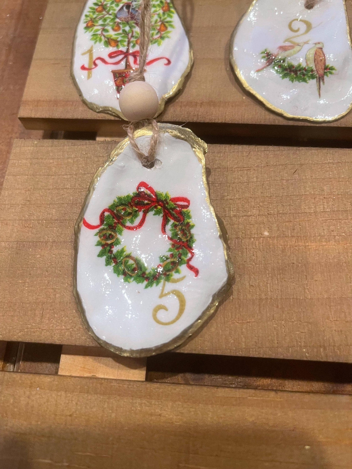 Handcrafted 12 Days Christmas Oyster Shell Ornament Set