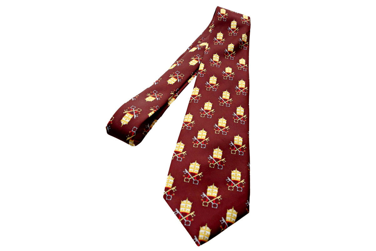 Papal Tiara and Keys Necktie Maroon