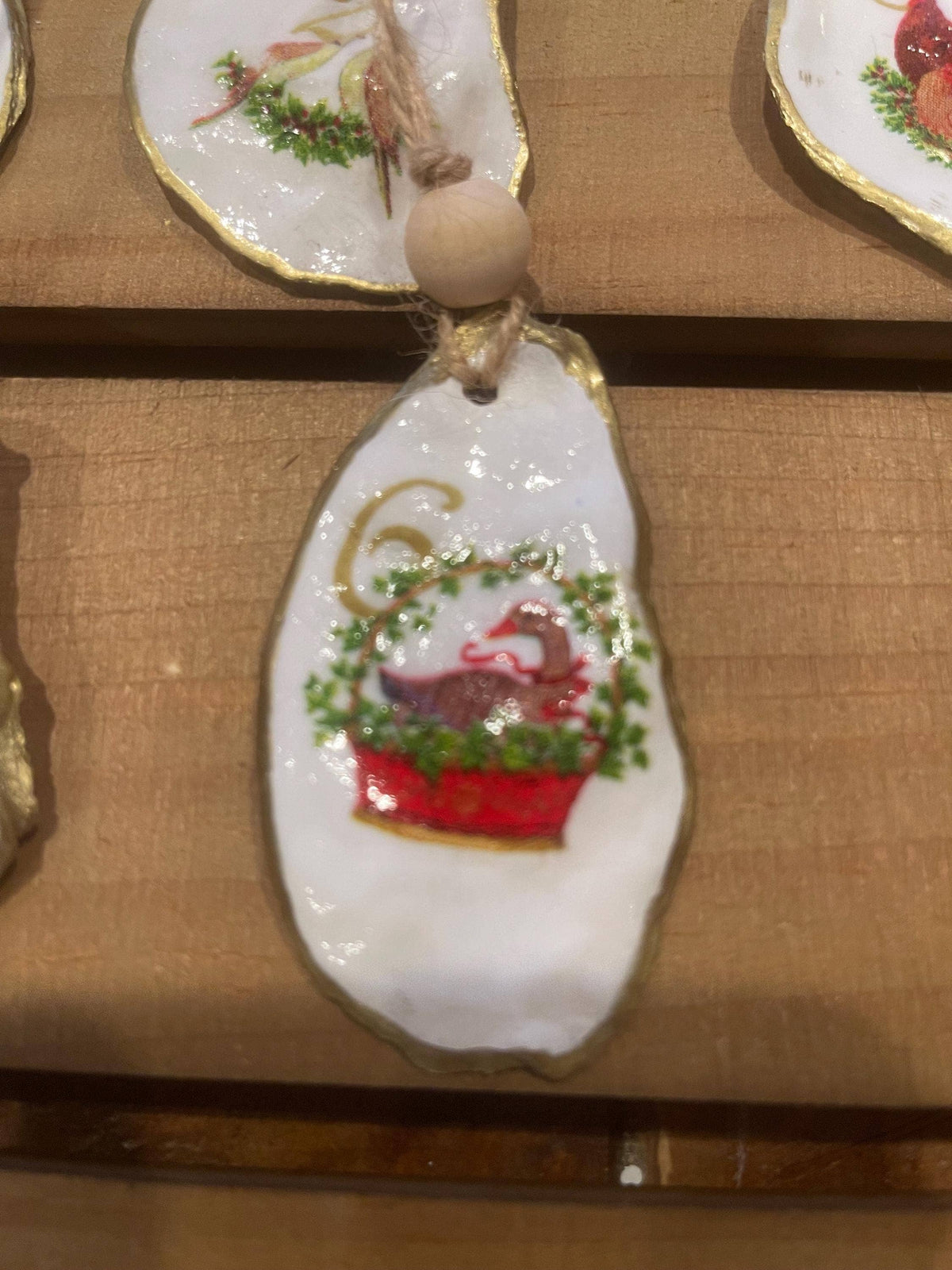 Handcrafted 12 Days Christmas Oyster Shell Ornament Set